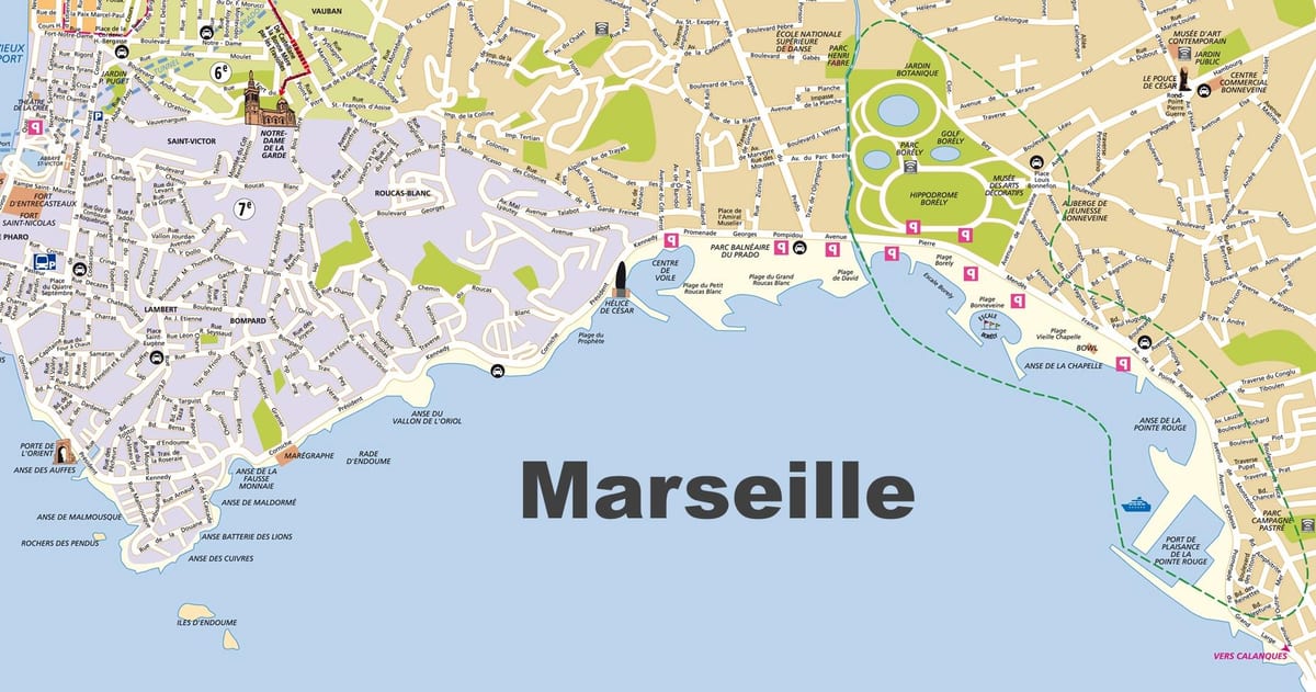 Marseille pláže mapu